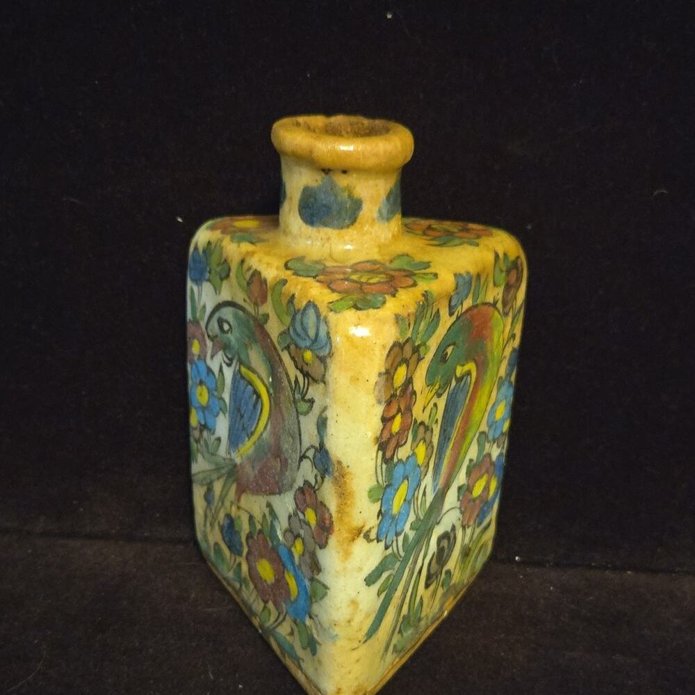 Antique Persian Qajar Dynasty Hand-Painted Iznik-style tea ceramic tea flask